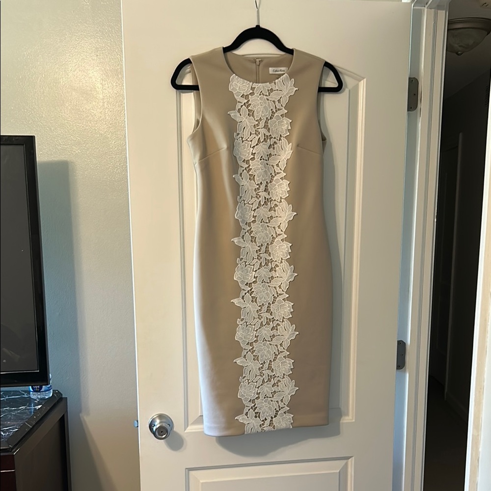 Calvin Klein Cream Sheath Midi Dress for Wedding